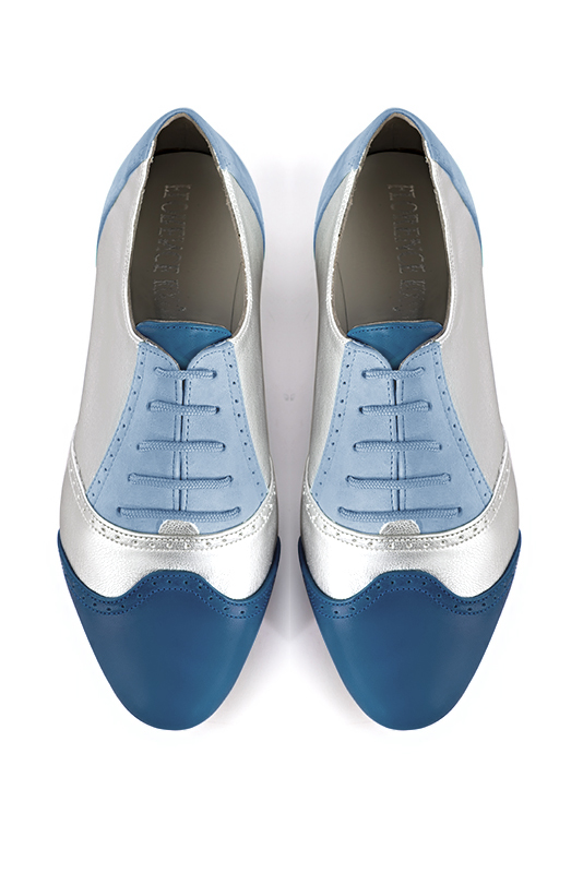 Denim blue and light silver women's fashion lace-up shoes.. Top view - Florence KOOIJMAN